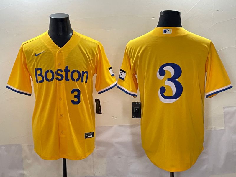 Men 2025 Boston Red Sox 3 No Name Yellow City Edition Nike MLB Jersey style 5